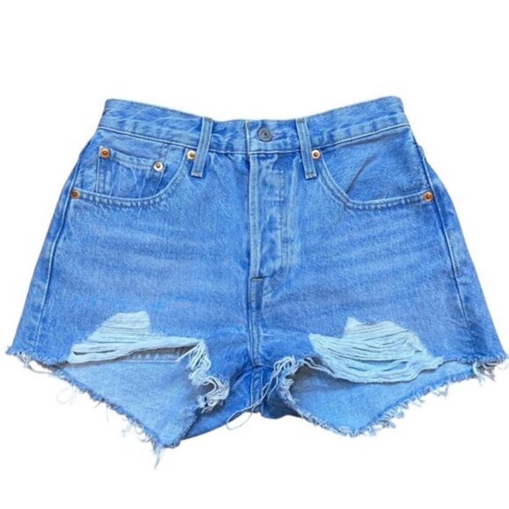 Levis 501‎ Womens Distressed High-Waisted Denim Shorts